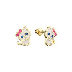 NWOT White and 14k gold plated, Cat stud earrings